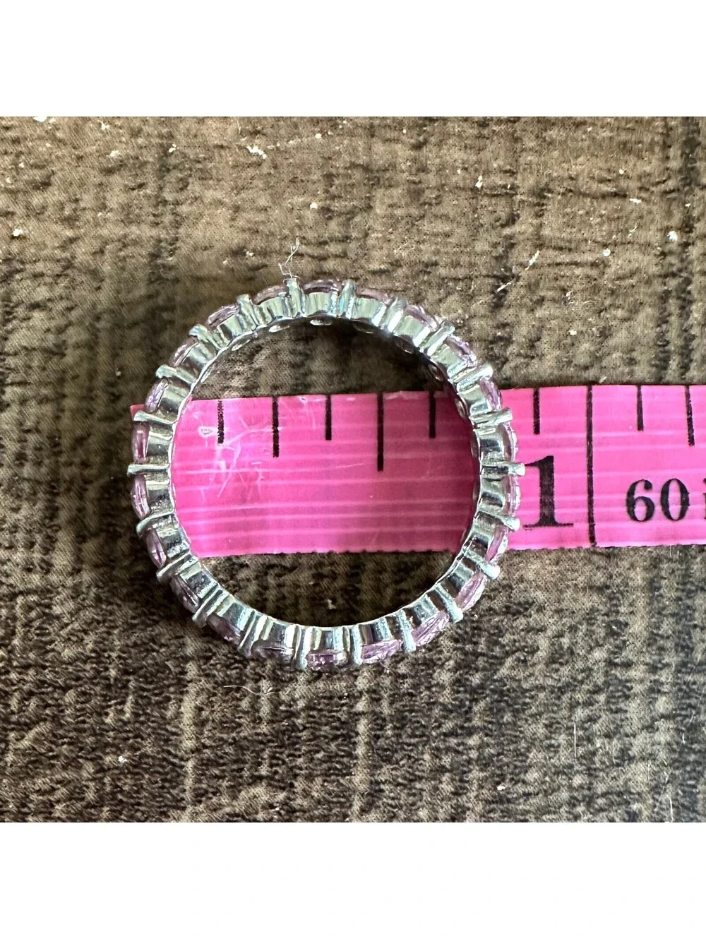 925 Sterling Silver Pink CZ Full Eternity Band Ring Size 7 2g
